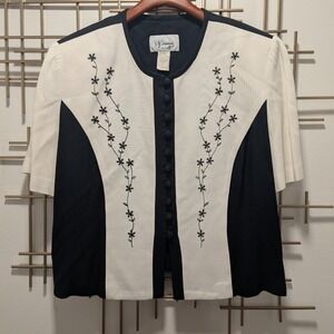 VTG D.J. Summers‎ Color Block Button Front Short Sleeve Blouse Top Women's 14P